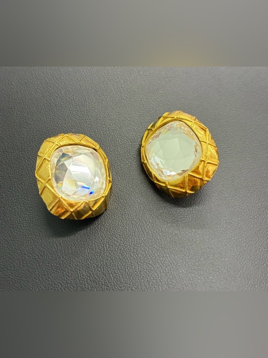 CHANEL Jewelry - CHANEL Crystal quilted 24KGP Clip-On Earrings - Clear